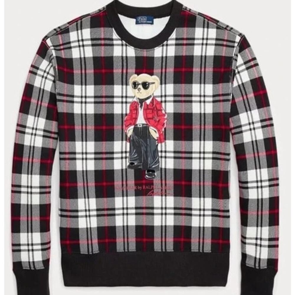 NWT Polo Ralph Lauren Plaid Polo Bear Fleece Sweatshirt Women’s XXL Limited Ed - Picture 2 of 4